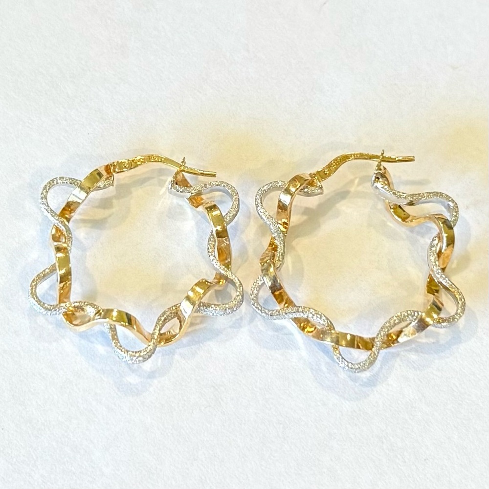 Vintage Sterling Silver 925 Gold & Silver Tone Textured Hoop Earrings Twisted